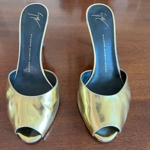 Gold leather mules size 41